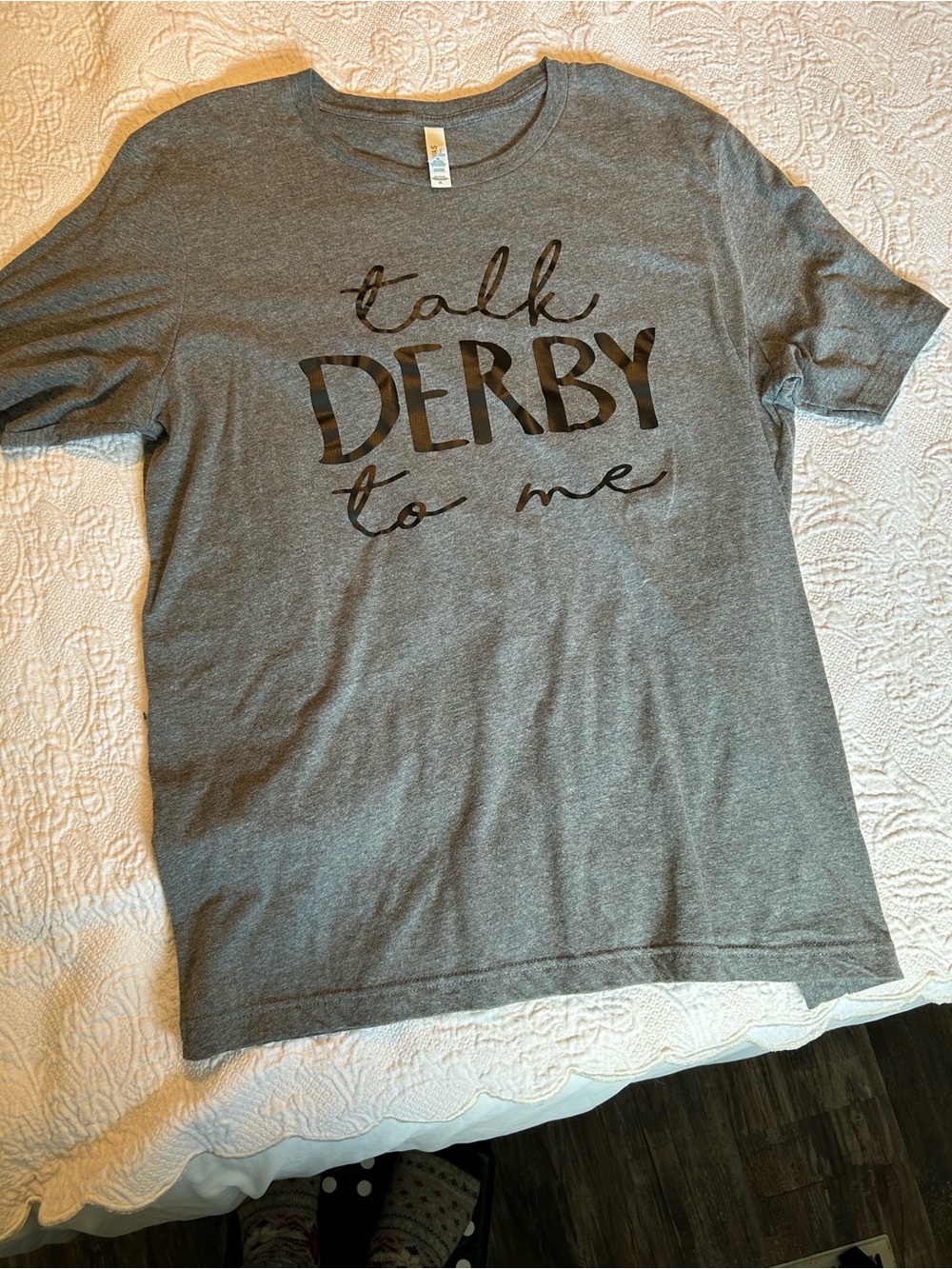 Talk Derby To Me Gray Graphic Tee - Women’s Casual Shirt